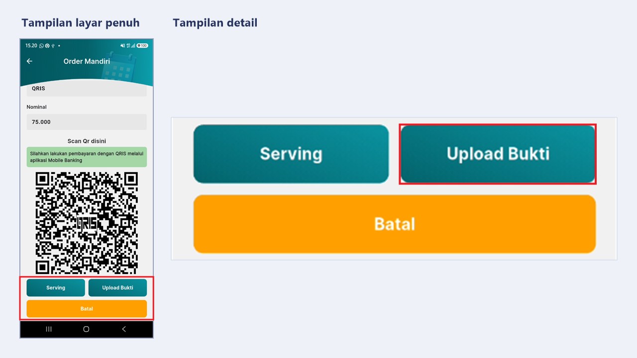 Tombol Upload Bukti pada halaman pembayaran