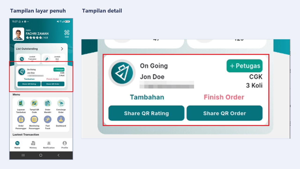 Kartu On Going pada halaman Home aplikasi petugas